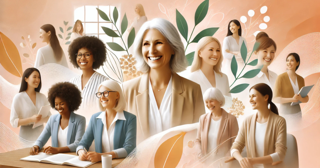 Kvinne på jobb med overgangsplager som vurderer betalt permisjon i overgangsalderen